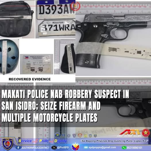 Makati警方在圣伊西德罗抢劫嫌疑人;扣押枪支和多辆摩托车牌