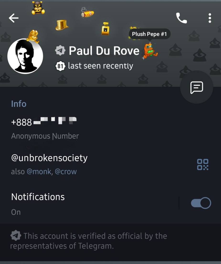 Telegram 创始人杜罗夫的账户 被黑客 #设法猜验成功登录密码 导致账户被短暂删除