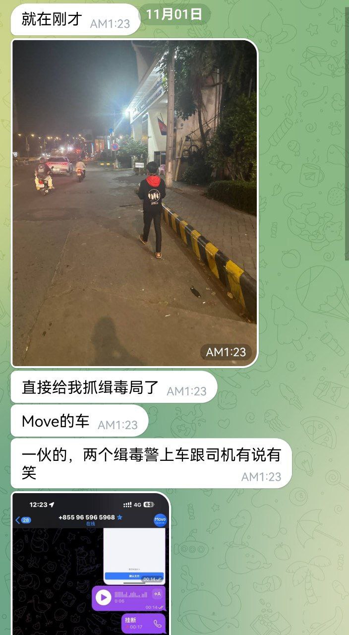 昨天晚上打Move打车，结果司机直接给我拉去金边太子那个缉毒局